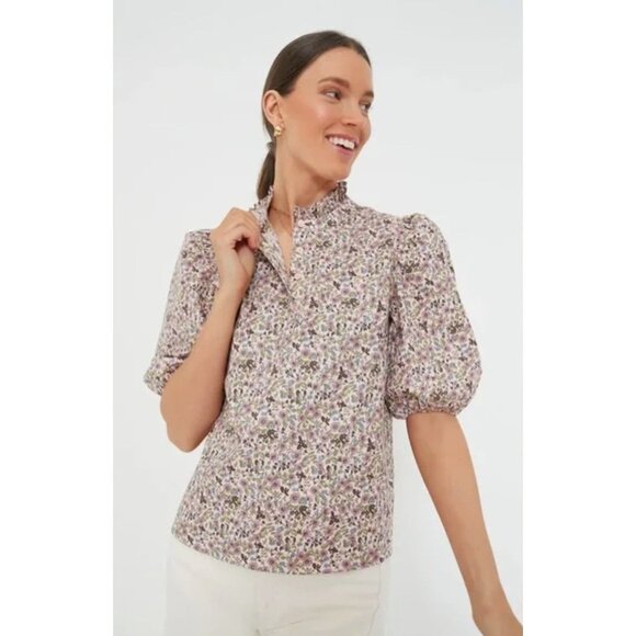 Hyacinth House by Tuckernuck Blush Floral Florence Blouse Shirt XXS Peasant NWT - Picture 1 of 9